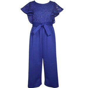 Bonnie Jean Girls 7-16 Royal Blue Scuba Crepe Special Occasion Jumpsuit
